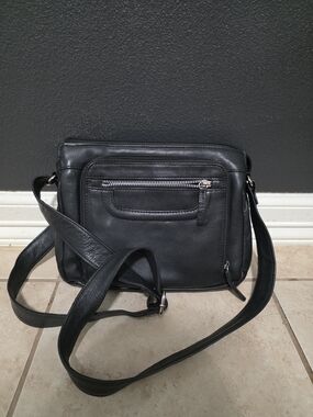 Black Leather Crossbody Shoulder Bag for Men - Classic Minimalist